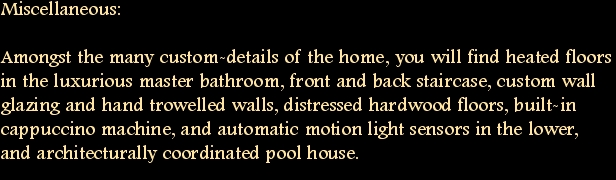 Miscellaneous:

Amongst the many custom-details of the home, yo