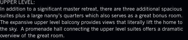 UPPER LEVEL: In addition to a significant master retreat, there