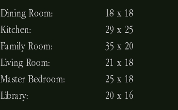 Dining Room:			18 x 18
Kitchen:					29 x 25
Family Room:				35 