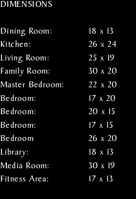 DIMENSIONS

Dining Room:			18 x 13
Kitchen:				26 x 24
Living R